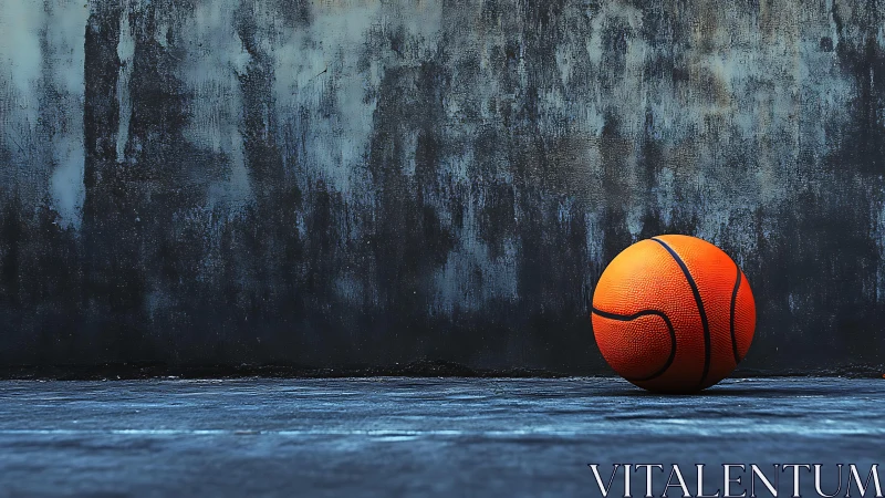 Lonely orange basketball waiting on a quiet street court.