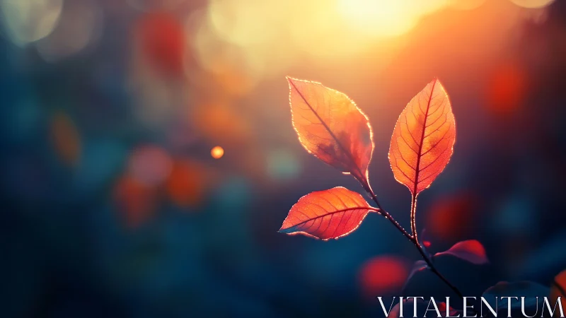 Backlit red leaves rendered in shallow-focus bokeh glow