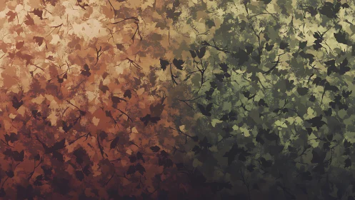 Bilateral foliage gradient with dense impressionistic leaf layering.