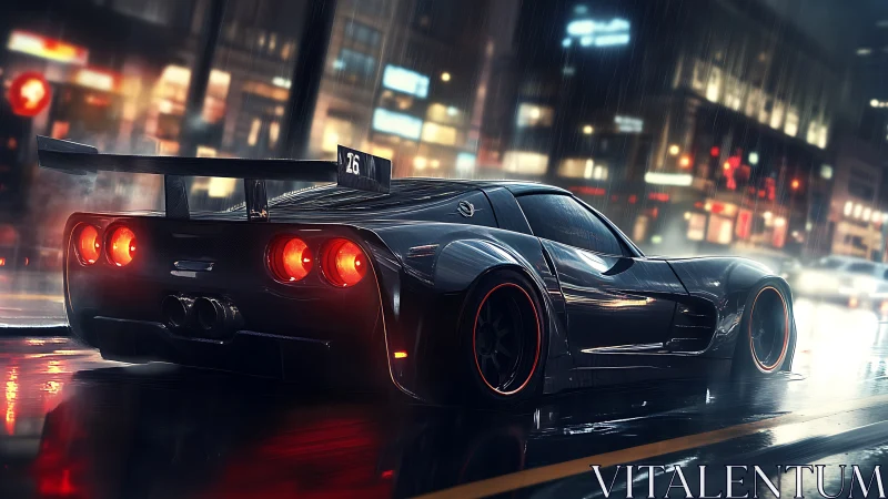 Night rain polishes a street racer into liquid neon thunder