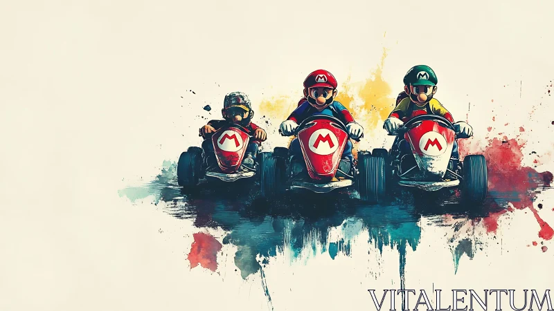 Kart racers charge through bold watercolor splashes.