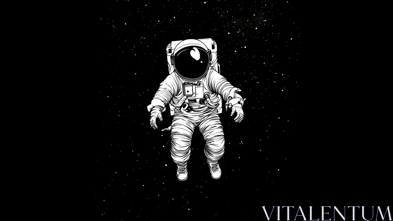 Solitary astronaut drifts weightless in stark monochrome void