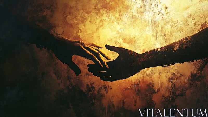 Silhouetted Hands Converging Against Luminous Golden Atmospheric Rendering