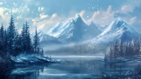 Silent winter mountains trade secrets with a mirrored lake