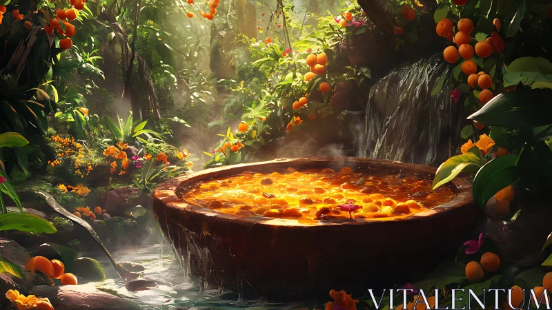 Sunlit Citrus Cauldron Simmering in Hidden Jungle Spring.