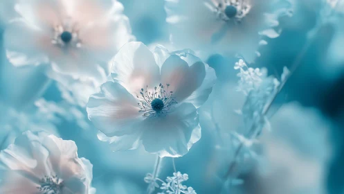 Delicate White Blossoms in Ethereal Blue Light.