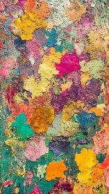 Joyful layers of peeling rainbow paint in close-up view.