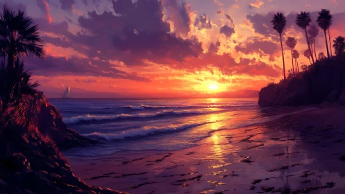 Sunlit ocean horizon reflects across wet tropical shoreline