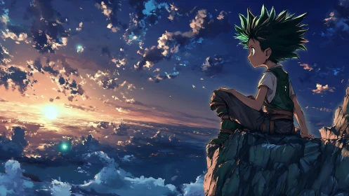 Stargazing kid quietly rehearses tomorrow from cliff’s edge