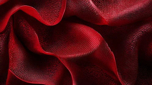 Velvet red waves of textured fabric in intimate close-up.
