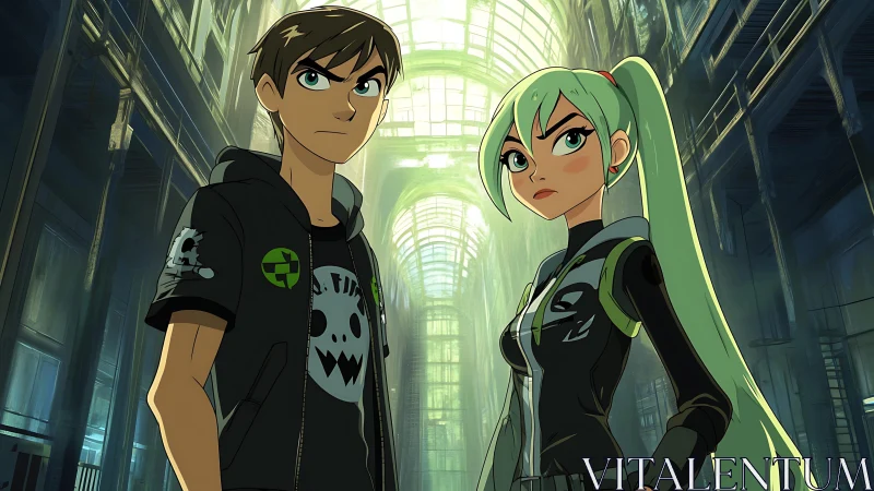 Neo-urban duo in luminous vault-like industrial atrium.