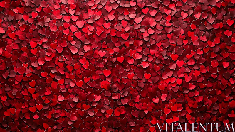 Three-dimensional arrangement of red heart-shaped forms with varied surface depths and lighting