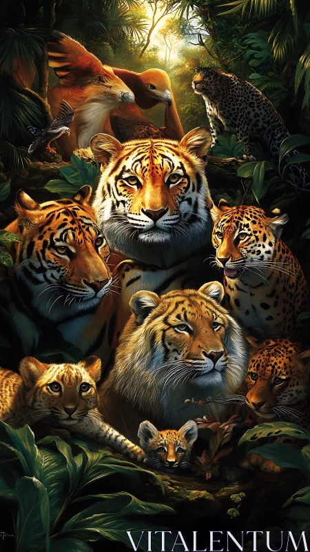 Jungle Wildlife Composition With Felines and Leopard Predators
