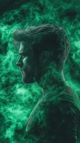 Focused player surrounded by glowing green dreamlike smoke.
