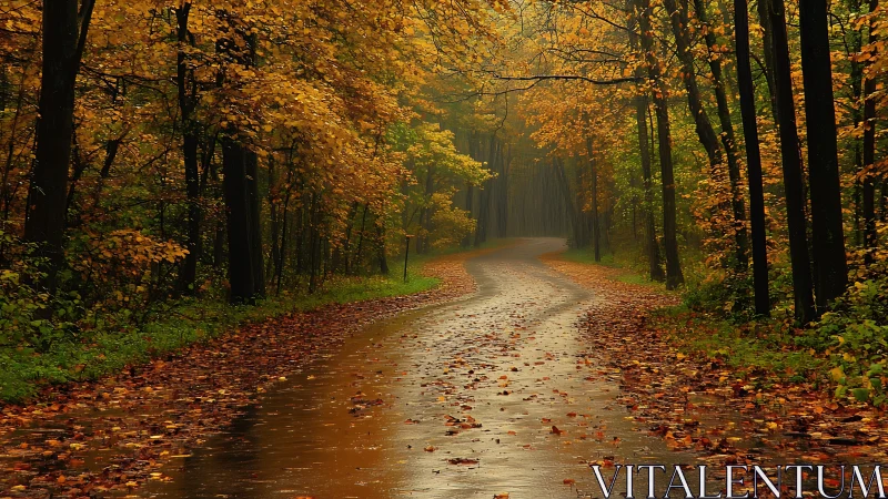 Autumn's Quiet Path Through the Golden Woods.