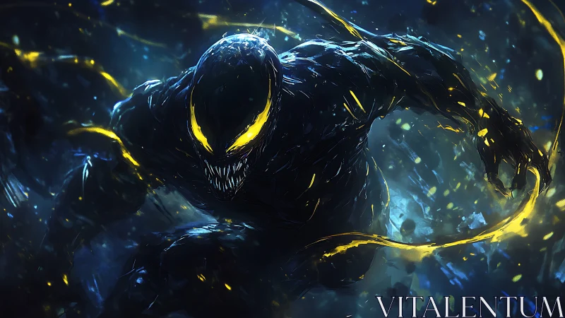 Symbiotic shadow entity with luminous yellow highlights.