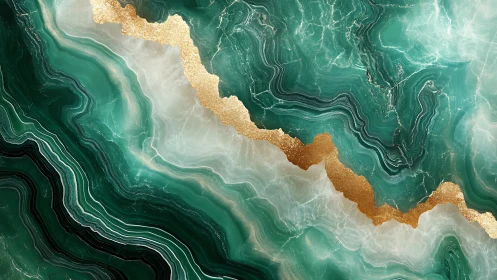 Striated teal geode cross‑section with metallic fault line.