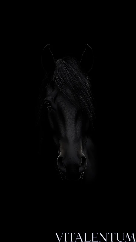 Midnight horse portrait glows gently against deep black