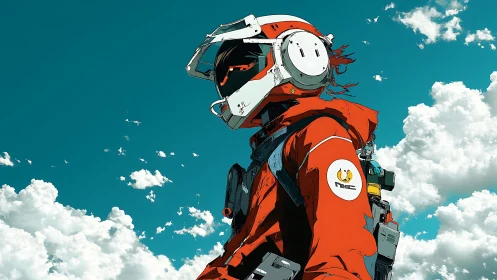 Orbit-dreaming pilot leans into a turquoise, cloud-bright sky