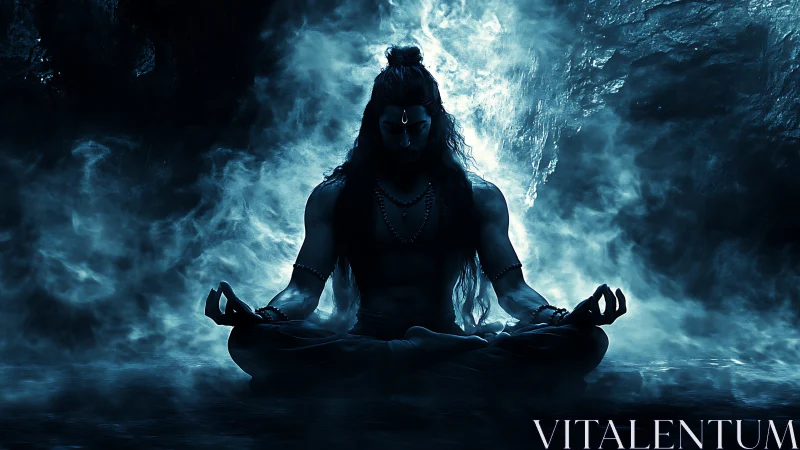 Silhouetted figure sits in cross‑legged pose within mist