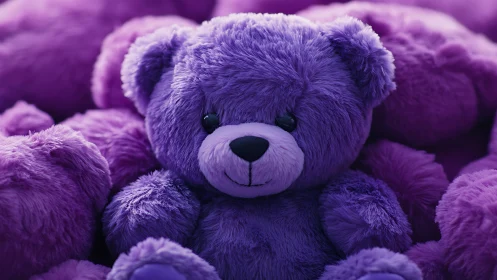 High-saturation purple plush teddy bear rendered with soft depth