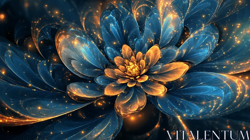 Fractal glowing flower with blue and gold swirling petals.