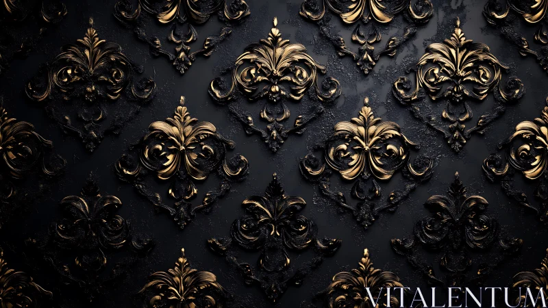 Baroque floral ornaments gleam over dark textured background.