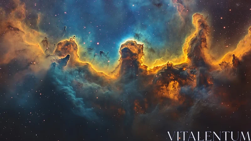 Ionized nebular pillars with stratified emission fronts captured.