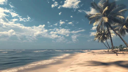 Tropical beach coastal landscape with palm trees and ocean