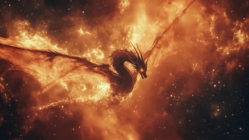 Stellar plasma dragon emergent within incandescent nebular firefield.
