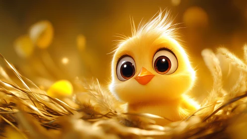 Golden Chick Portrait. Vibrant Animated Character Study.