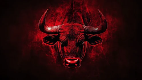 Red-hued digital bull portrait isolates head in infernal glow
