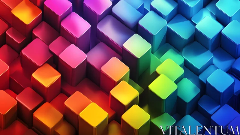 Isometric extruded color blocks in full RGB spectrum gradient