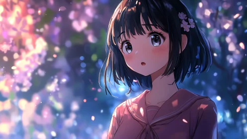 Soft twilight blossoms around a quietly wondering girl.