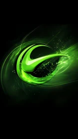 3D neon emblem with dynamic radial energy arcs composition.