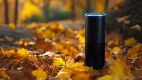 Smart Speaker Among Autumn Leaves.