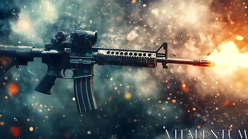 AR-15 Platform Rifle with Tactical Optics. Tactical Gunfire Composition.