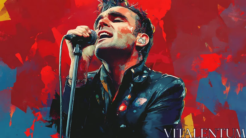 Passionate male vocalist performing amid vivid abstract colors.