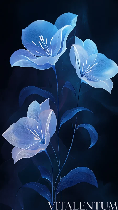 Luminous Blue Bells Dancing Through Twilight Depths.