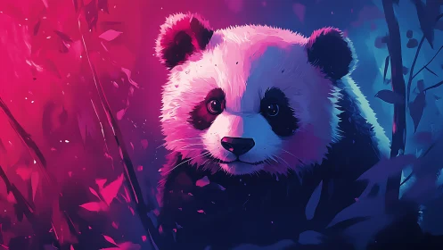 Neon forest panda glows between magenta dreams and midnight blue.