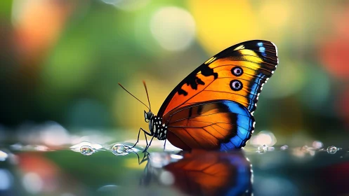 Luminous butterfly poised on dewdrops in a dream-bright garden.
