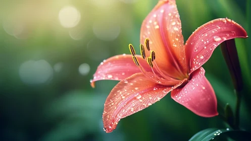 Stunning Red Lily Glistens with Fresh Raindrops