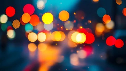Defocused urban traffic bokeh with high chromatic contrast.