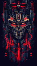 Neon inferno war-mask in symmetrical cybernetic totem design.