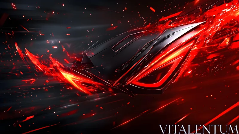 Futuristic gaming emblem with dynamic red energy effects in digital art.