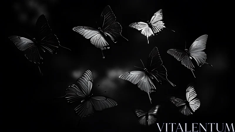 Midnight silver butterflies rehearse a quiet celestial ballet