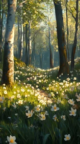 Sunlit Forest Meadow with Blooming Daisies Awakens the Soul