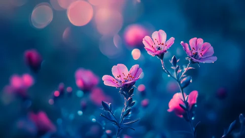Luminescent Pink Carnation Clusters Against Bokeh Teal Background