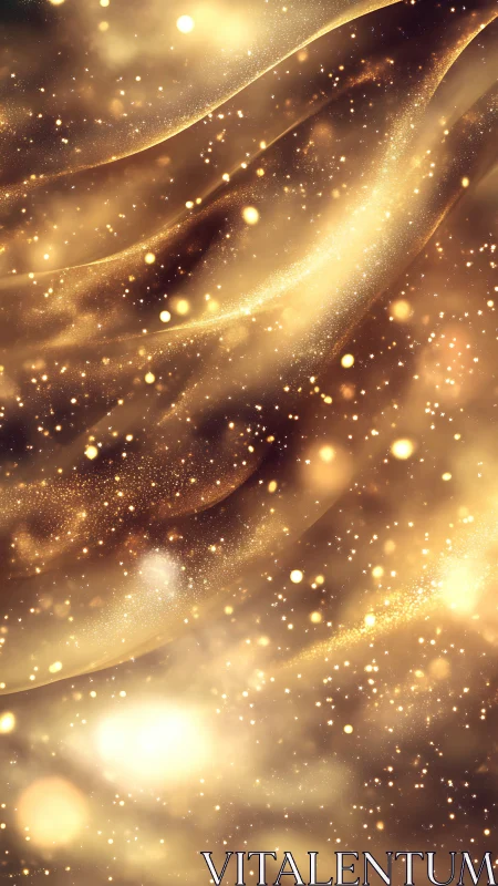 Golden particulate nebula flows through luminous abstract field