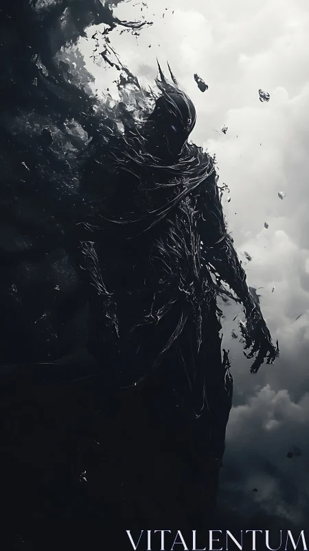 Shadowy humanoid figure dissolves into dark swirling void